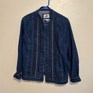 Live a Little Denim Jacket Medium Western Ruffle Embroidered Front Women’s M